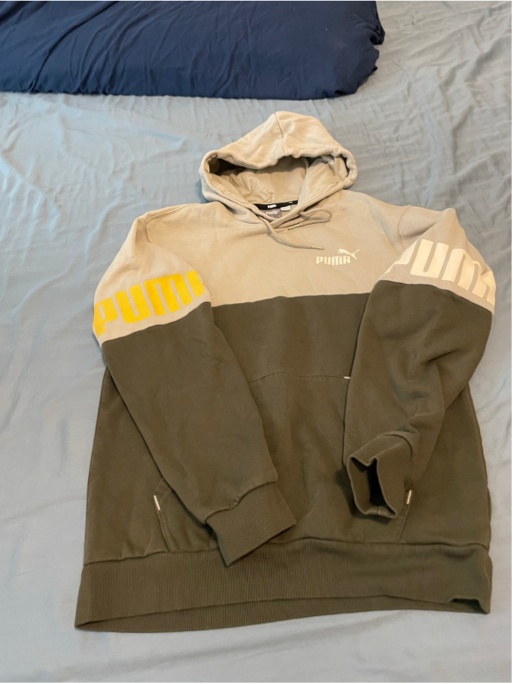 Men's Puma Colorblock Hoodie Size S Olive and Beige